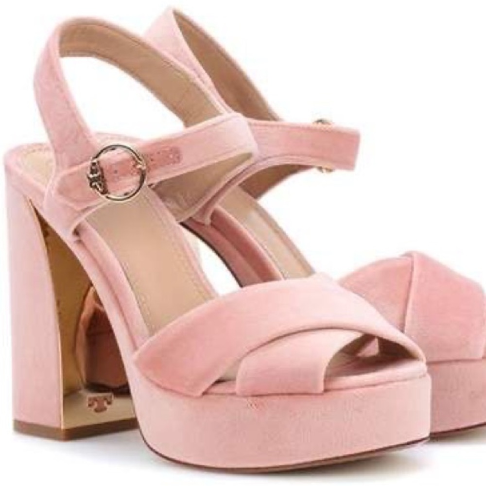 Tory Burch Pink Velvet Platforms